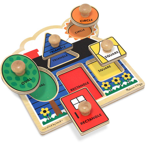 First Shapes Jumbo Knob Puzzle (Colorful Artwork, Extra-Thick Wooden Construction, 5 Pieces, 15.5″ H × 11.2″ W × 1.6″ L)