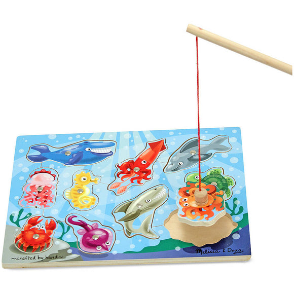 Magnetic Wooden Fishing Game and Puzzle With Wooden Ocean Animal Magnets